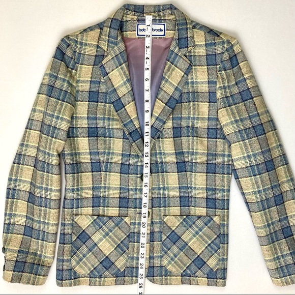 1970s Bobbie Brooks Plaid Blue and Cream Vintage Blazer. Petite/Juniors 10. - Picture 9 of 11